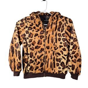 Dennis Basso Soft Faux Fur Leopard Zipped Jacket Hooded Medium